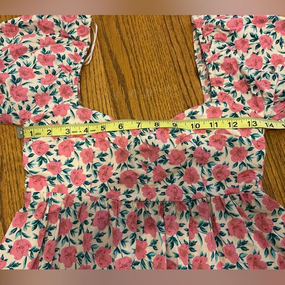 Pants Store Spring Awaits Pink Floral Puff Sleeve Scrunch Back Sun Dress - Picture 6 of 16